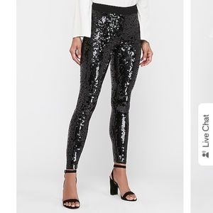 Sequin leggings, black, all-over sequins, size M